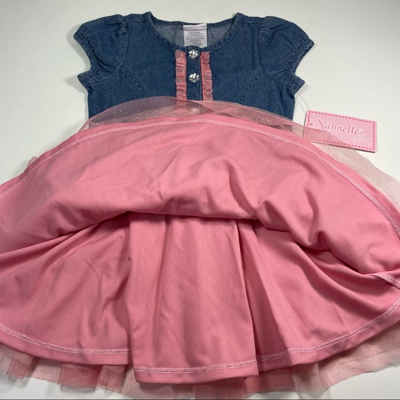 NWT Nannette chambray dress with multi layer glitter tulle Size 3T - Picture 4 of 7